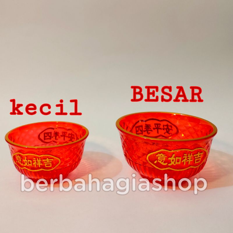 Mangkok Merah Mangkuk Sembahyang Bahan Kristal Tebal Impor Tulisan Chinese Isi 1 Pcs Motif Terbaru