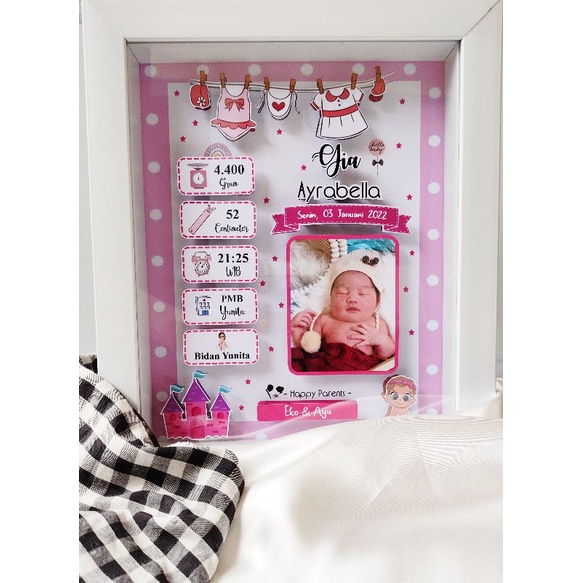 BINGKAI BIODATA BAYI 3D AESTHETIC/KADO KELAHIRAN/POP UP/BIODATA ANAK