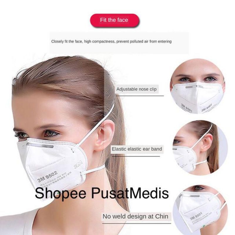MASKER KN95 9502+ dan 9542 ORI 3M MASKER HEADLOOP COCOK UNTUK HIJAB