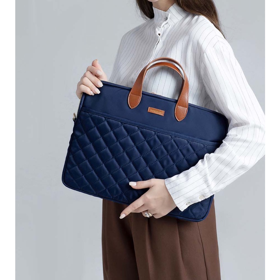 Tas Laptop Selempang Premium Quilted Fashion with Strap 13 14 15 inch