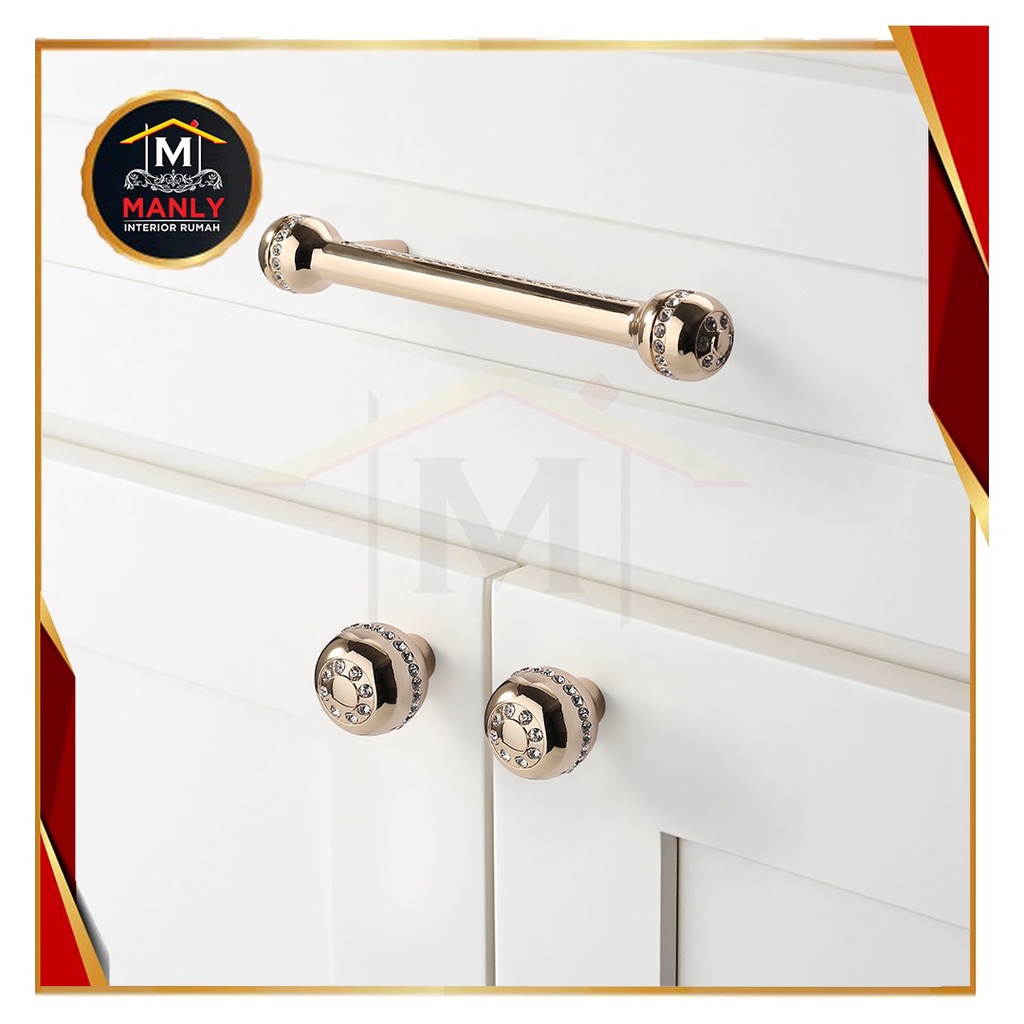 Handle Bling-Bling Tarikan Kristal Handle Lemari Handle Minimalis Gold &amp; Silver 96 MM Tarikan Laci Minimalis