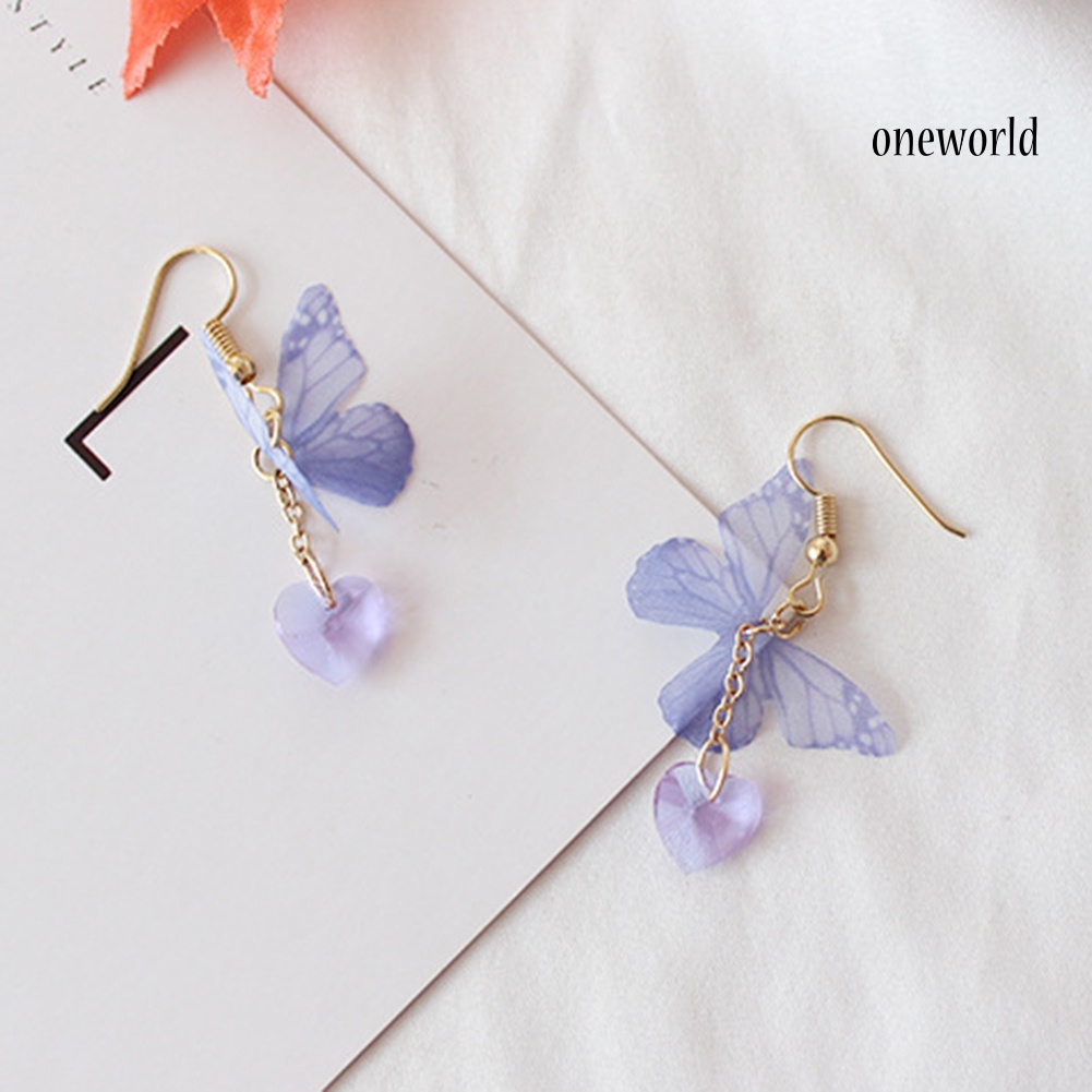 OW@ Party Elegant Women Butterfly Heart Long Dangle Hook Earrings Jewelry Gift