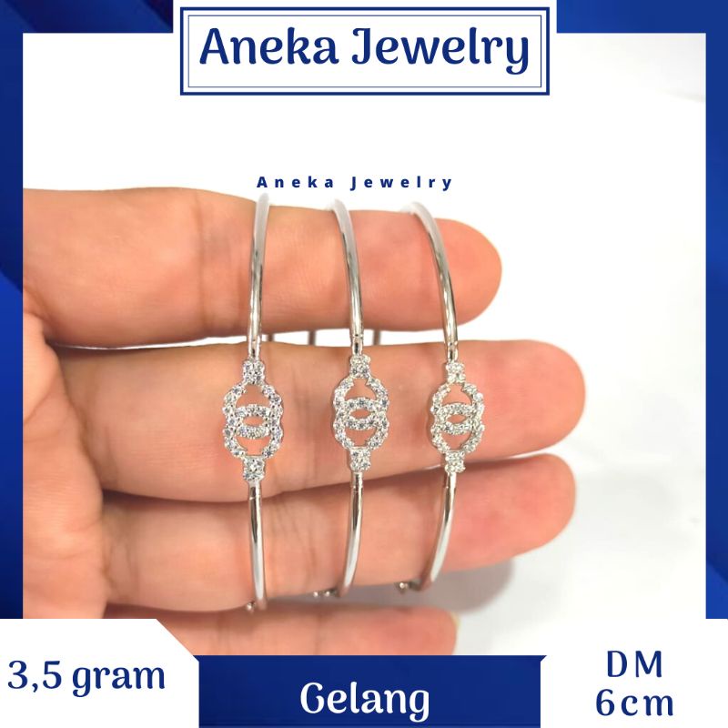 Gelang Pipa Fashion Cor Mata2, Perak 925, Sepuh Emas Putih