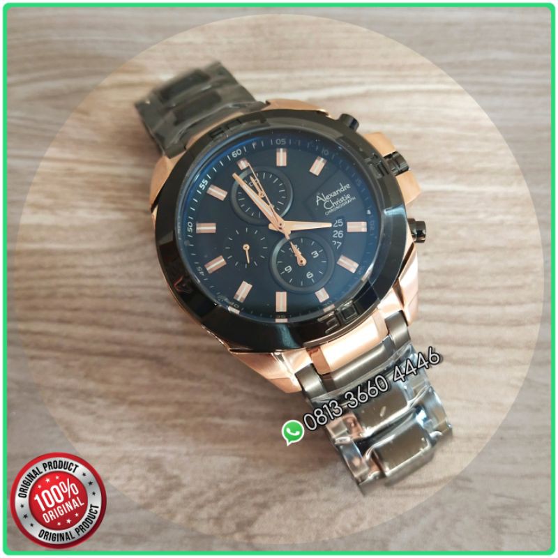 Alexandre Christie Ac 6226 Mc Tali Rantai Black Rose Gold Original