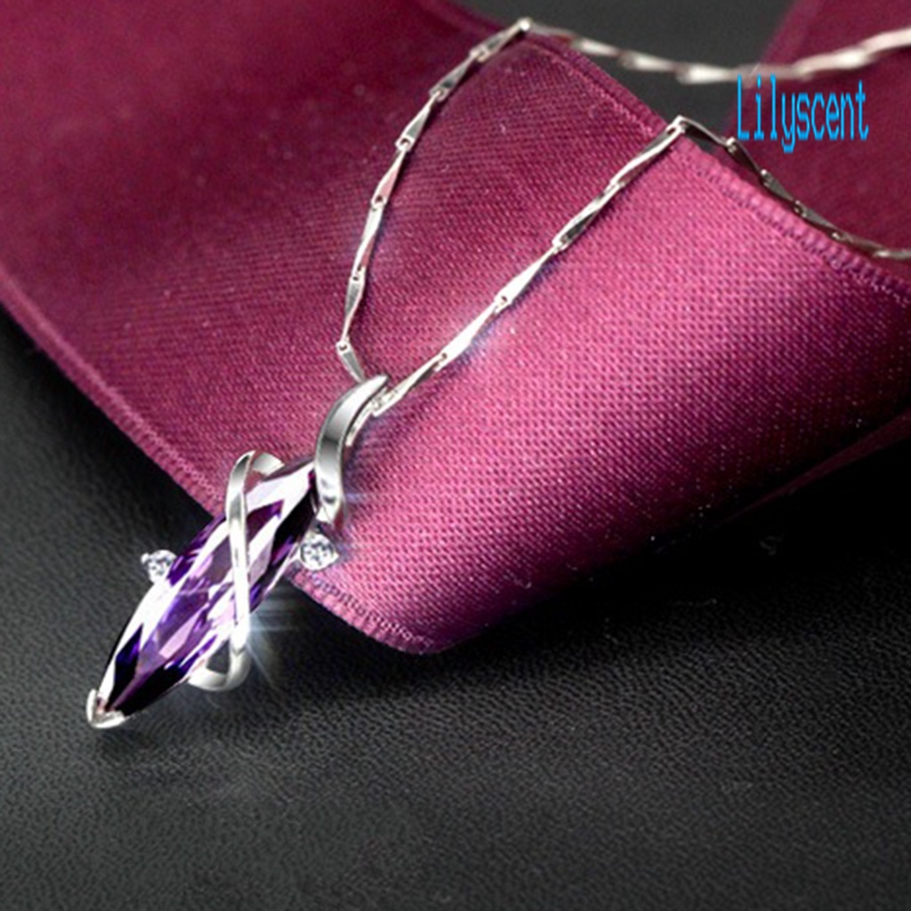 Kalung Liontin Cubic Zirconia Warna Ungu Untuk Wanita