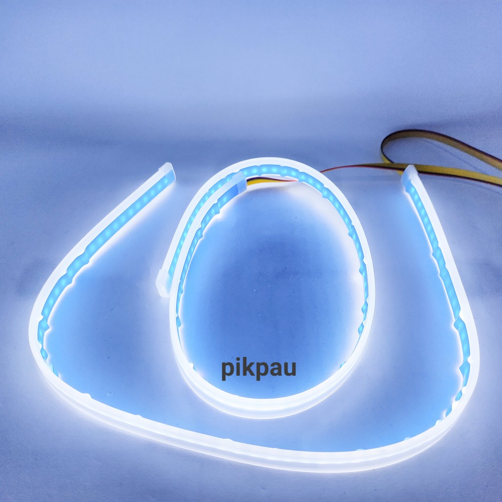 Sepasang Lampu LED Alis Slim DRL Fleksibel 60cm 2 Warna Waterproof Running Motor Mobil Warna Putih
