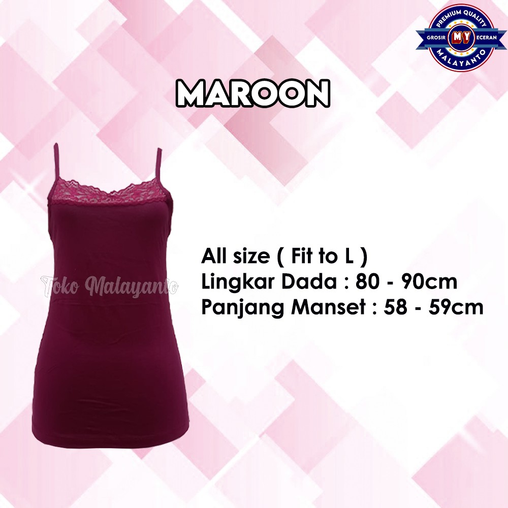 Tanktop Tali Kecil Renda Polos Warna Ukuran All Size Ready Stok!!-Maroon