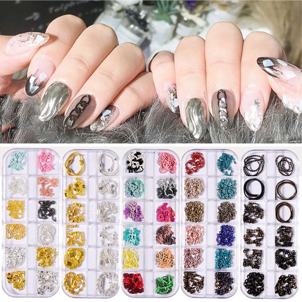 Mxbeauty 12 Grid / box Charms Rivets Metal Berlian Imitasi Untuk Dekorasi Nail Art