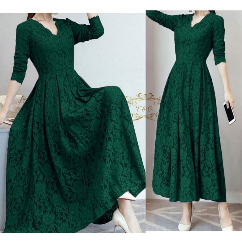 DRESS FASHION CASSIE, BRUKAT FURING, DRESS MAXY, 2 UKURAN