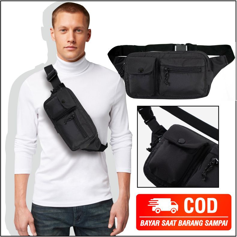 Pege 8828 - Waistbag Tas Selempang Pria Kotak Polos Tas Pinggang Slingbag