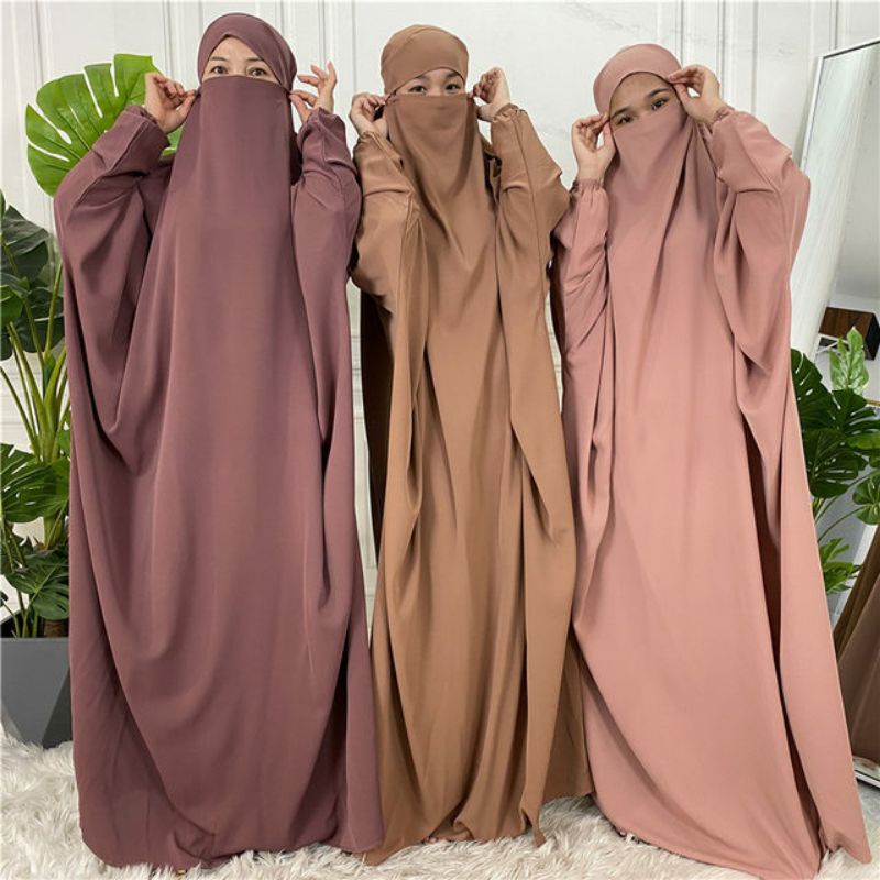 FRENCH KHIMAR JUMBO ABAYA ONE PIECE CADAR TALI BAHAN WOLFIS KHIMAR JUMBO