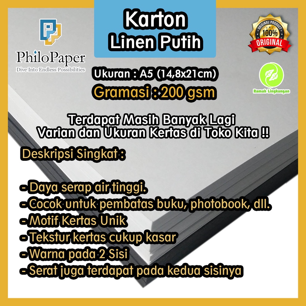 

Karton Linen Putih 200 Gsm A5