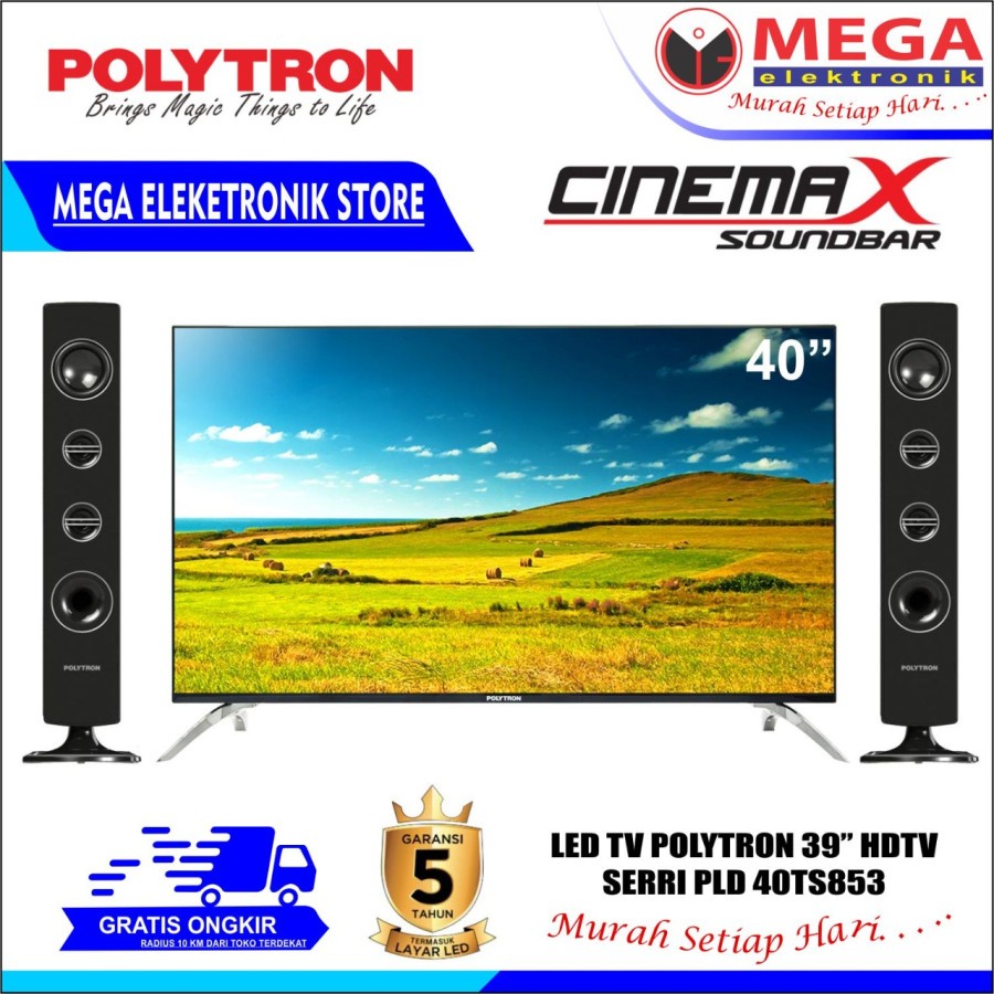 LED TV 40 INCH POLYTRON 40 TS853 / 153 GARANSI TOKO + 2 SPEAKER TOWER
