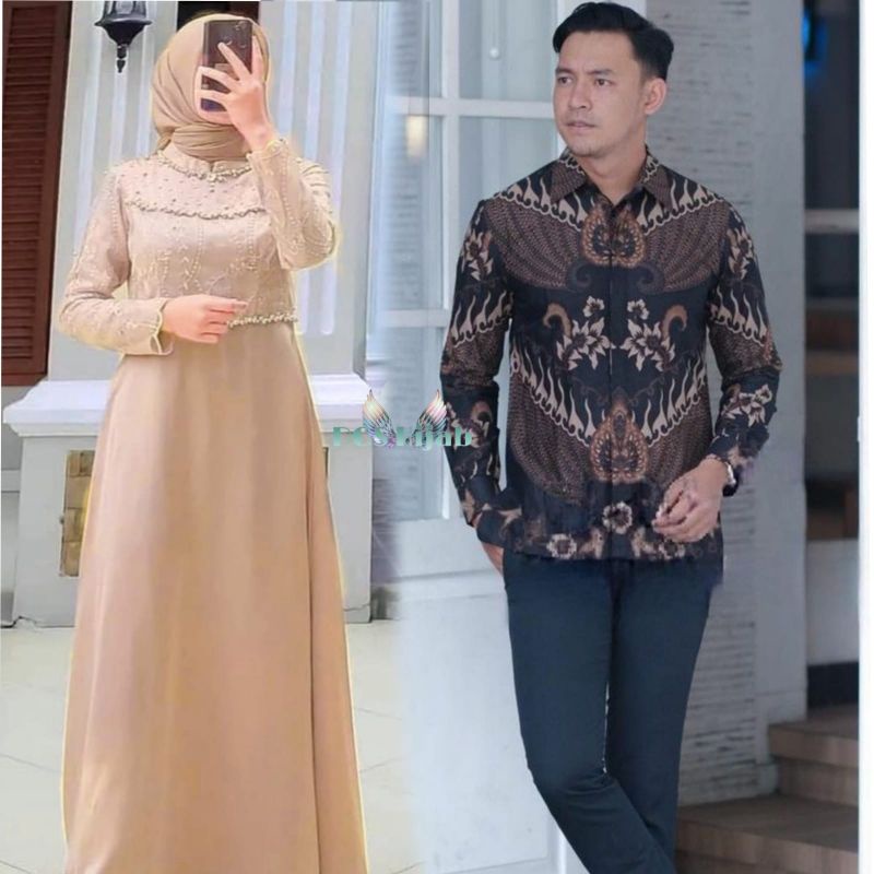 Sarimbitan Gamis Helen Tile Mutiara Couple Set Tunangan Atasan Kemeja Pria Sonia Dress Sonia Maxy Belle Maxy Tiara Maxy Dress Remaja Muslimah Couple Pasangan Cewe Cowo Sarimbitan Lebaran Couple Kondangan Outfit Terbaru