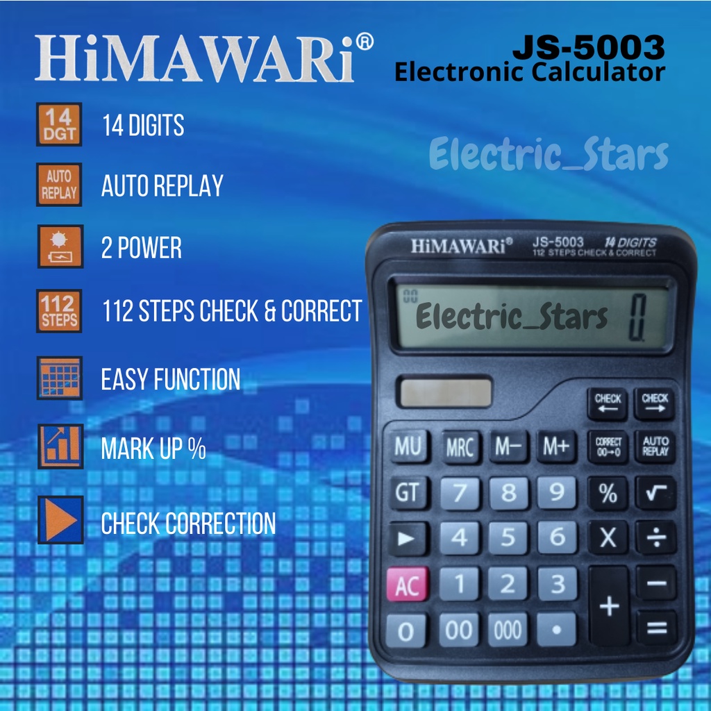

Kalkulator/Calculator 14 Digit 2 Power Big Display Himawari JS-5003 Tahan Lama