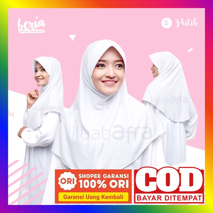 Jilbab Instan Pet Antem Bahan Kaos Adem Tebal Hijab Instant Bergo Afra Beria Warna Putih Polos
