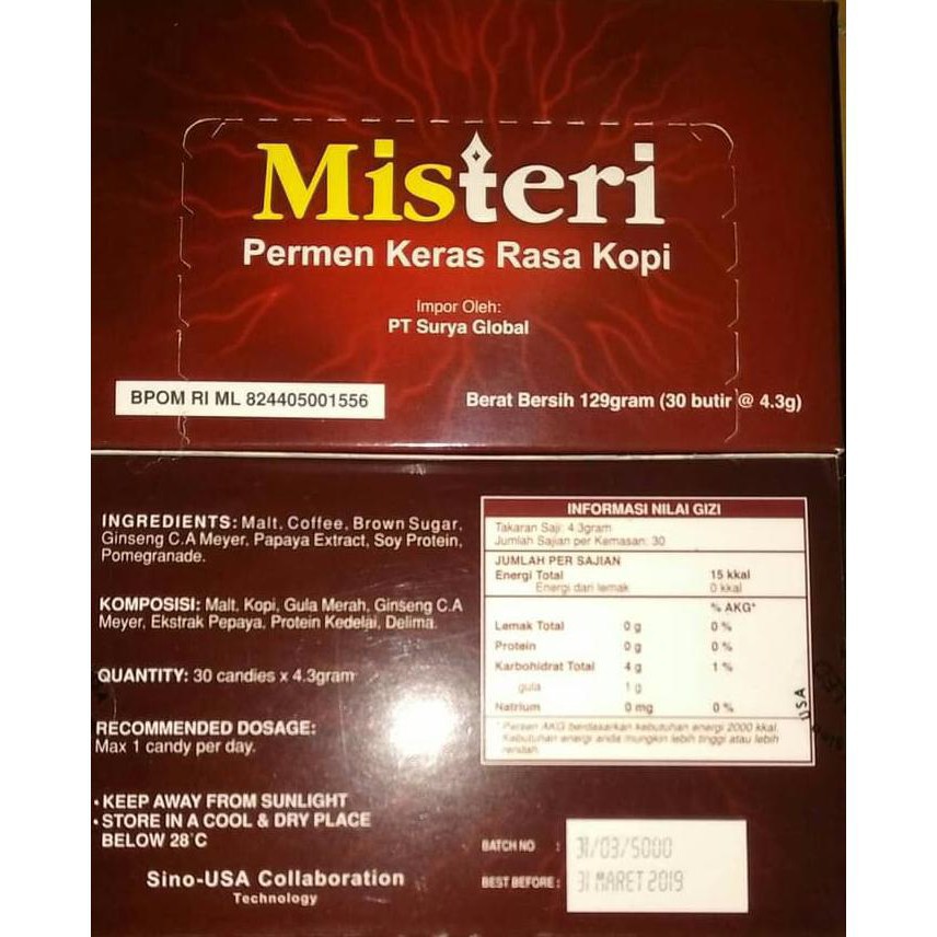 

DISKON Aseli Misteri Ginseng & Coffee energetic candy (permen kopi) BPOM isi 30pcs PROMO!!!!