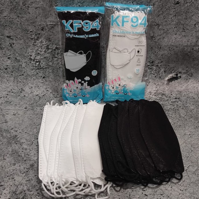 MASKER 4PLY KF94 ANAK KIDS POLOS PUTIH DAN HITAM - 3-14 TH