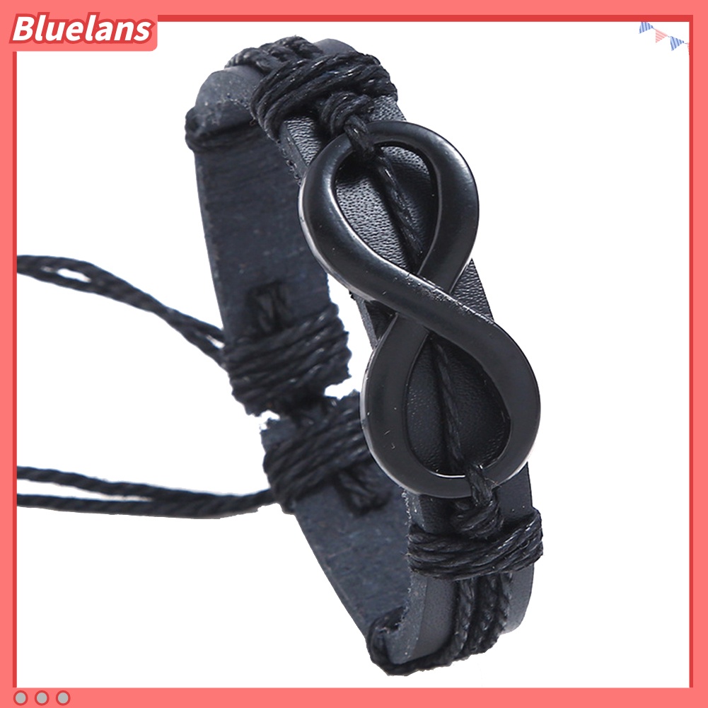 Bluelans Men Women 8-Shape Braided Rope Faux Leather Bracelet Wristband Couple Jewelry