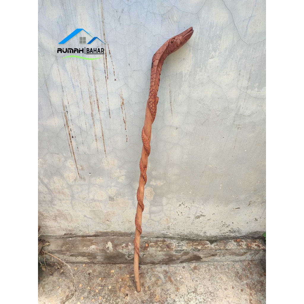 Tongkat Jalan Kayu Stigi Asli Model Ukir Ular Cobra Terbaru Kualitas Premium