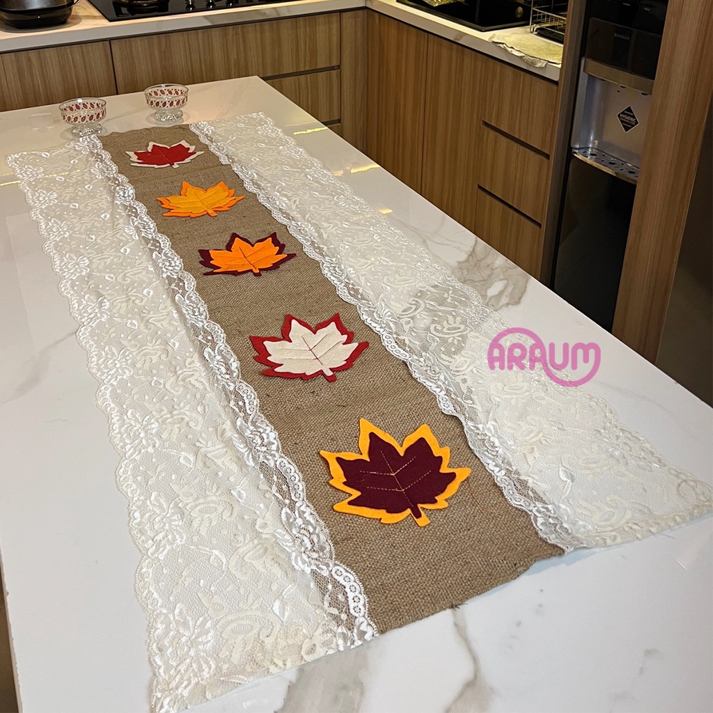 Tablecloth Taplak Meja Tamu Meja Makan Table Runner Panjang 3D Burlap Goni Renda Rustic Wedding Tabl