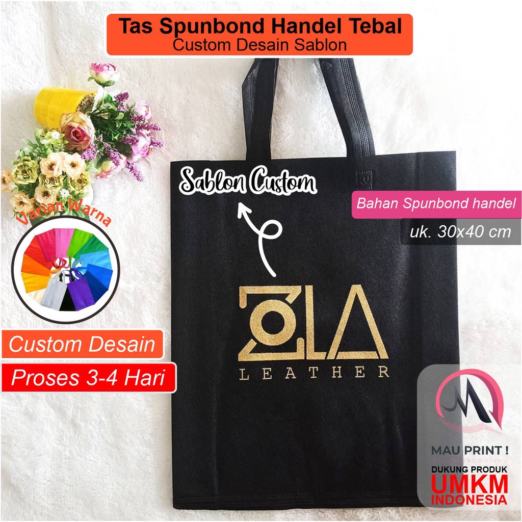 tas goodiebag kain spunbond handel handle jinjing custom sablon uk  30x40 x 8cm tempat souvenir pern