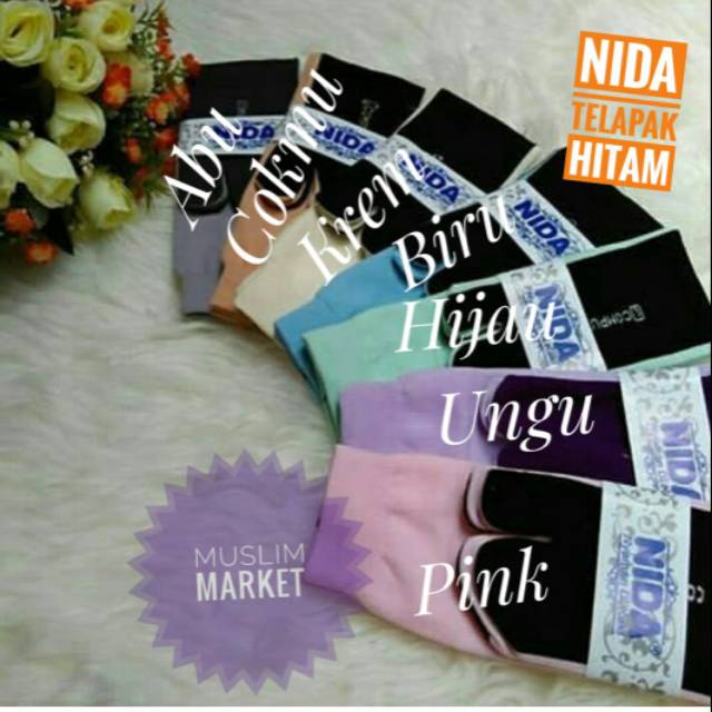 Kaos Kaki Nida Panjang Muslimah Telapak Hitam Jempol Polos Murah Malang-1
