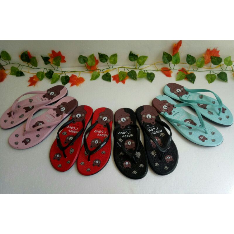 (BERNARD)Sandal Jepit Wanita Karet Motif Beruang Lucu