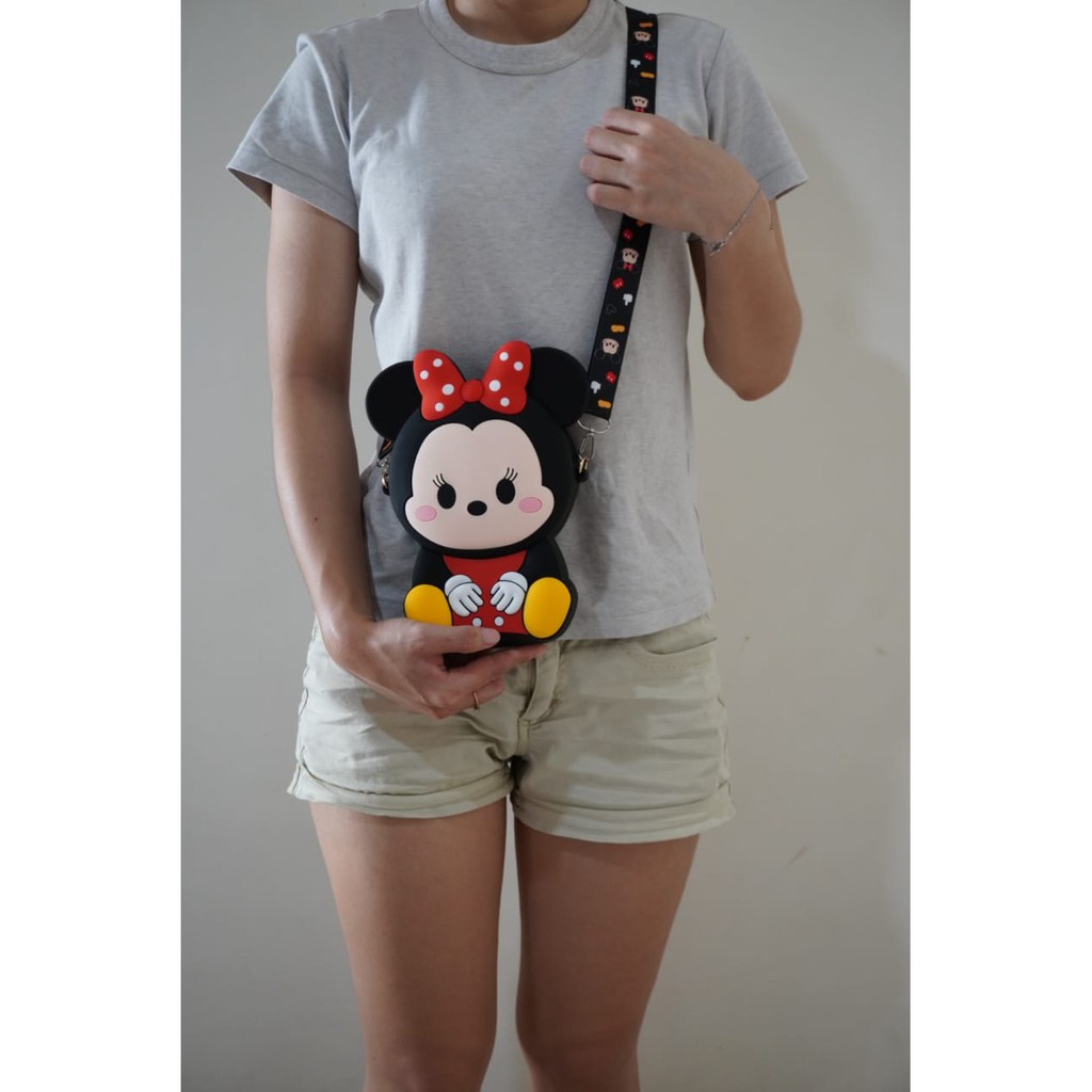 Dompet Tas Karakter Mickey Minnie Silikon Full Body With Chain Rope