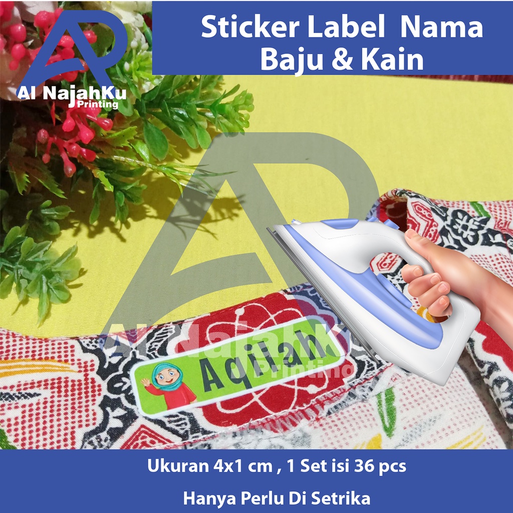 

Sticker Label Nama Kain Baju Kaos Sablon Setrika Sticker Iron Custom (Per Pack isi 36 Pcs) ukuran 4x1 cm