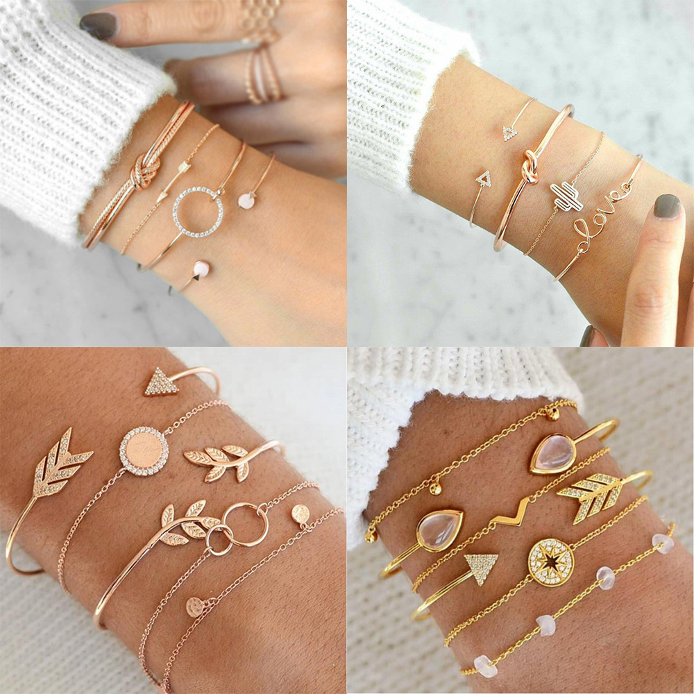 AY(CN) Set Gelang Rantai Multilayer Desain Kupu-Kupu Warna Emas Gaya Retro Untuk Wanita