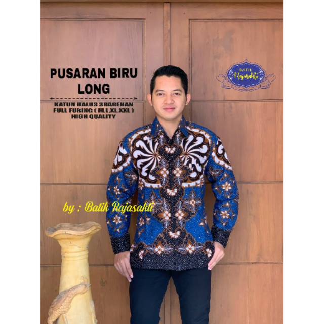 Batik Solo PUSARAN BIRU Kemeja Pria Katun Halus Sragenan Full Furing