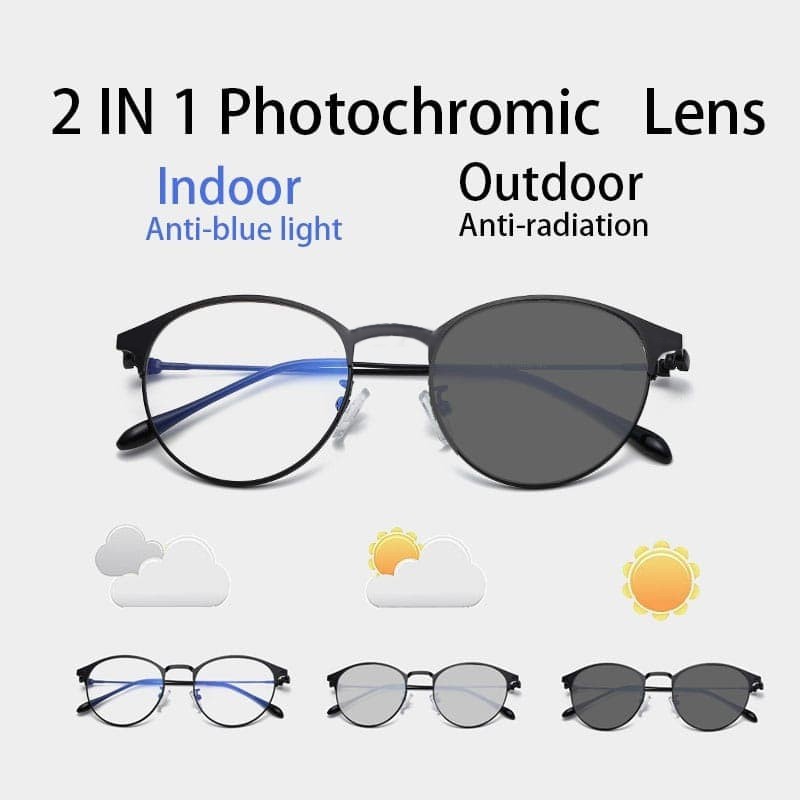 [PROMO] Kacamata Photocromic Korea / Lensa Photochromic Blue Ray Radiasi Korea Wanita 2 In 1 Kacamata lensa potokromik anti radiasi Sunglasses Unisex kacamata bingkai Titanium perubahan warna fotocromic New