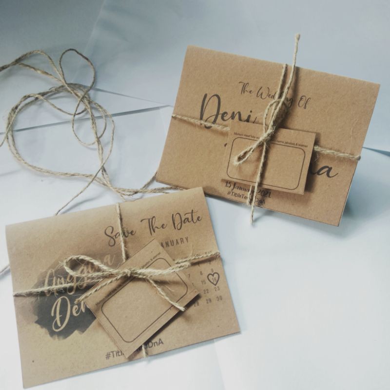 Undangan pernikahan rustic / model rami rustic date & tag / undangan murah tali rami