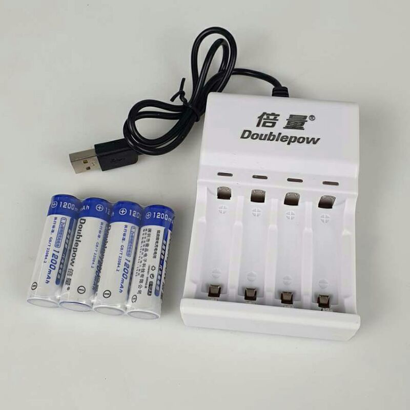 DoublePow Charger Baterai 4 Slot AA/AAA With 4 Pcs AA Batery Rechargeable NiMH 1200 mAh Dp-u82