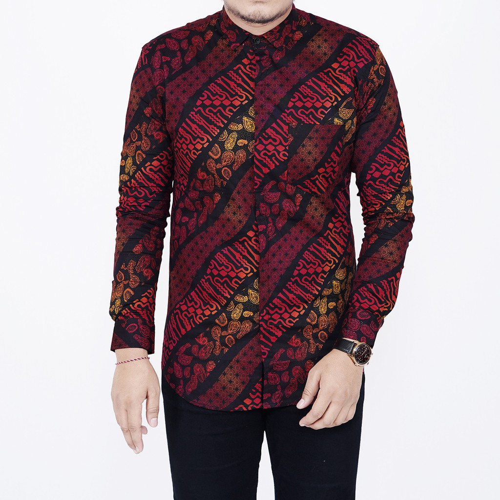 (READY BIG SIZE) Babedo Kemeja Batik Pria Slim Fit Premium Motif Lurik Gradasi Lengan Panjang