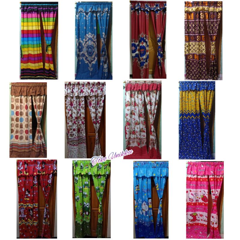 Gorden Serut Motif 2 Layer / Hordeng Serut Karakter / Gordeng 2 Helai Pintu Jendela Bunga Shabby Sul