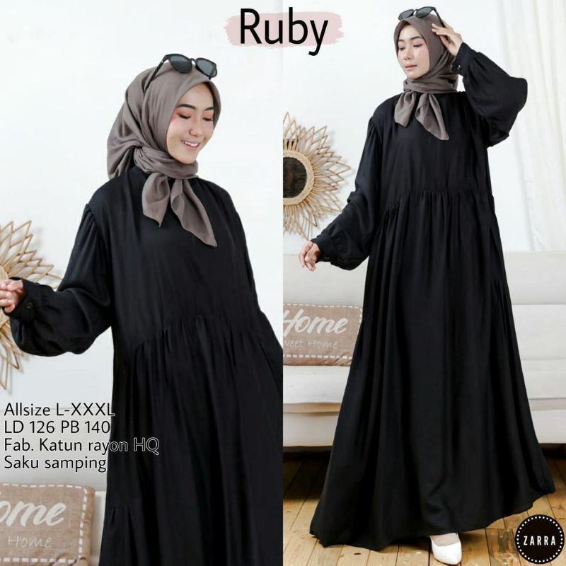 Gamis Wanita Muslimah Ruby Katun Rayon Polos Busui Super Jumbo Terbaru