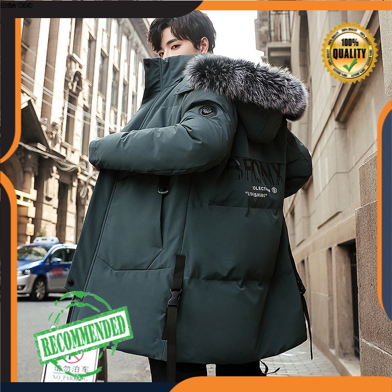 Panjang Kasual  Pria 2020   Korea Trendi Pria Hangat Tebal Jaket Longgar Berkerudung Kapas jaket