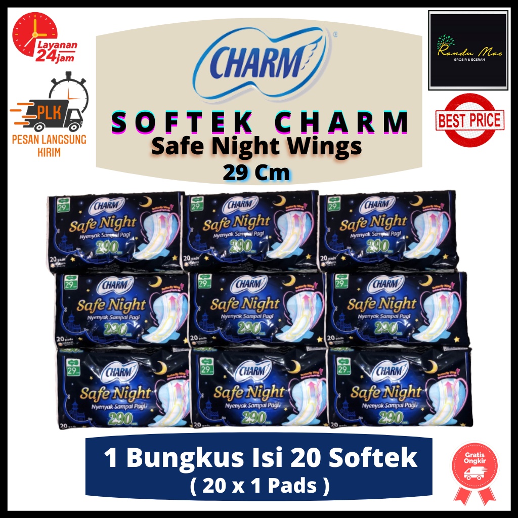 Charm Pembalut Safe Night 29Cm Wing Isi 20 Pads Softex Charm Wanita Butterfly Softek Unicharm Original Ekonomis Nyenyak Sampai Pagi