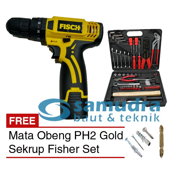 FISCH Bor Cordless Beton & Tool Kit KENMASTER & Mata Obeng & Sekrup
