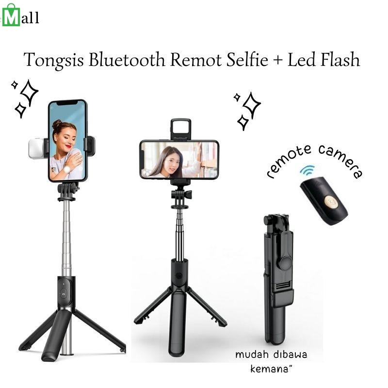 Tripod HP JC08 - Selfie Stick Bluetooth Led 3 In 1 remote capit untuk konten masak tinggi K1I6 profe