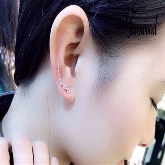 Anting Stud Kait Aksen Berlian Imitasi Bahan Zirkon Untuk Wanita