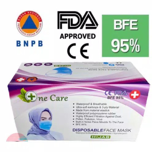 Masker Hijab Masker Headloop Hijab One Care 3ply 1 box 50pcs