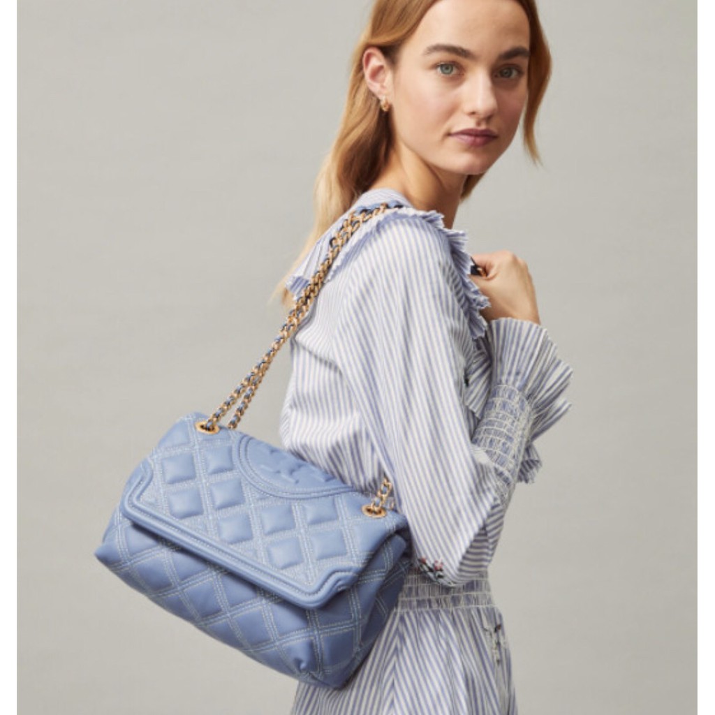 Tory Burch Fleming Soft Leather Convertible Bag Blue - ORIGINAL 100%