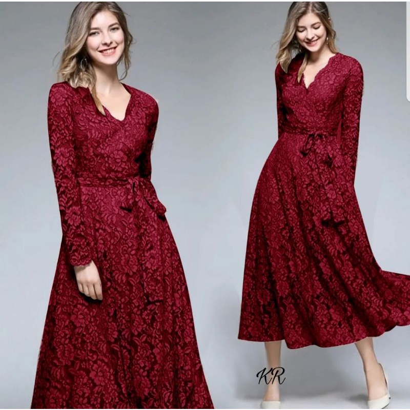 DRESS IGNATIA FASHION PAKAIAN WANITA BAHAN BRUKAT LAPIS FURING KR ADA VIDEO REAL PICT