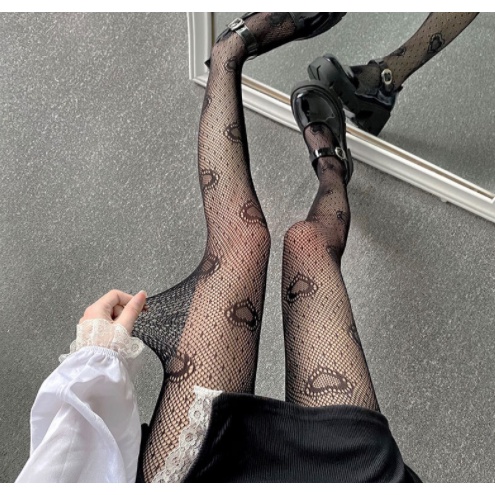 PH-13 Pantyhose Stocking Transparan Heart Pattern Fishnet Sexy Lolita