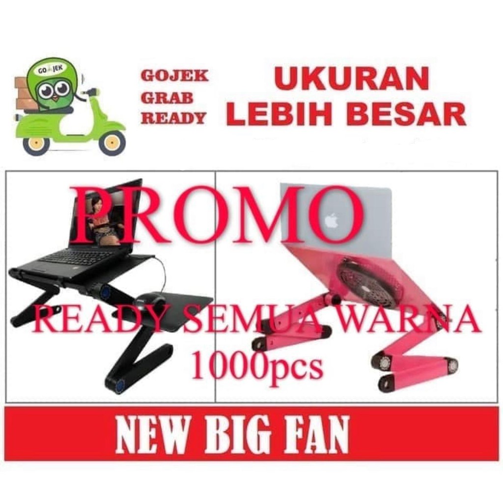 GROSIR Meja Laptop Lipat Portable Stand Aluminium Cooler Big Fan Mousepad