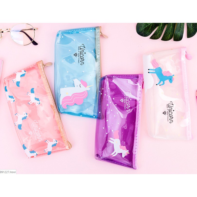 Tempat Pensil TRANSPARAN UNICORN / Tempat Alat Tulis Unicorn TRANSPARAN / Tepak Pensil Karakter Lucu