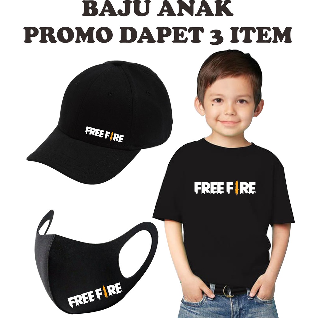 TSHIRT FREE FIRE / BAJU FREE FIRE / FREE FIRE BUNDLE TOPI MASKER BAJU / BISA COD